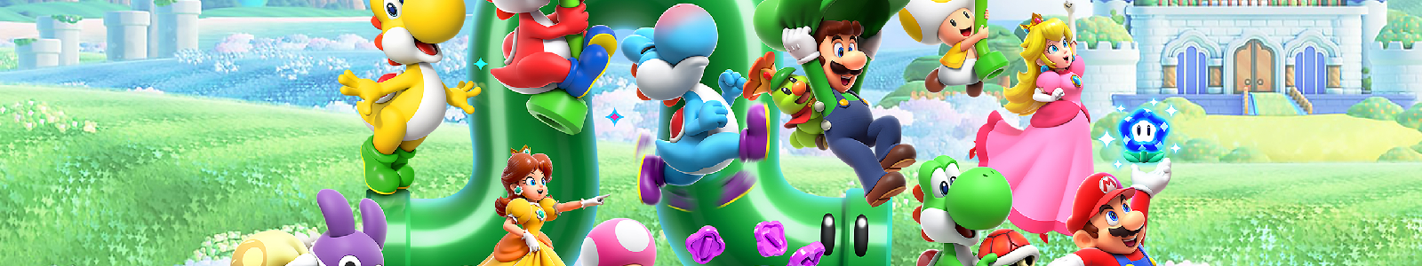 Characters from the game jumping around the castle