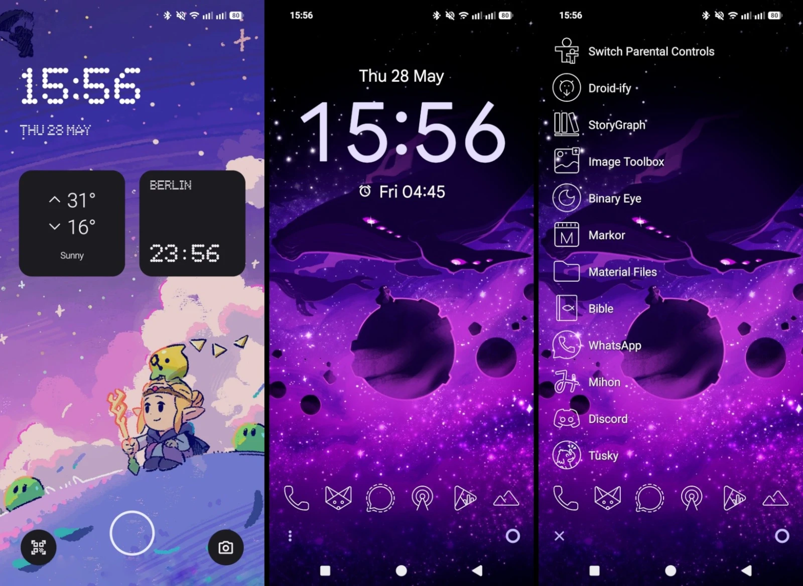 The lock screen, home screen and history screen